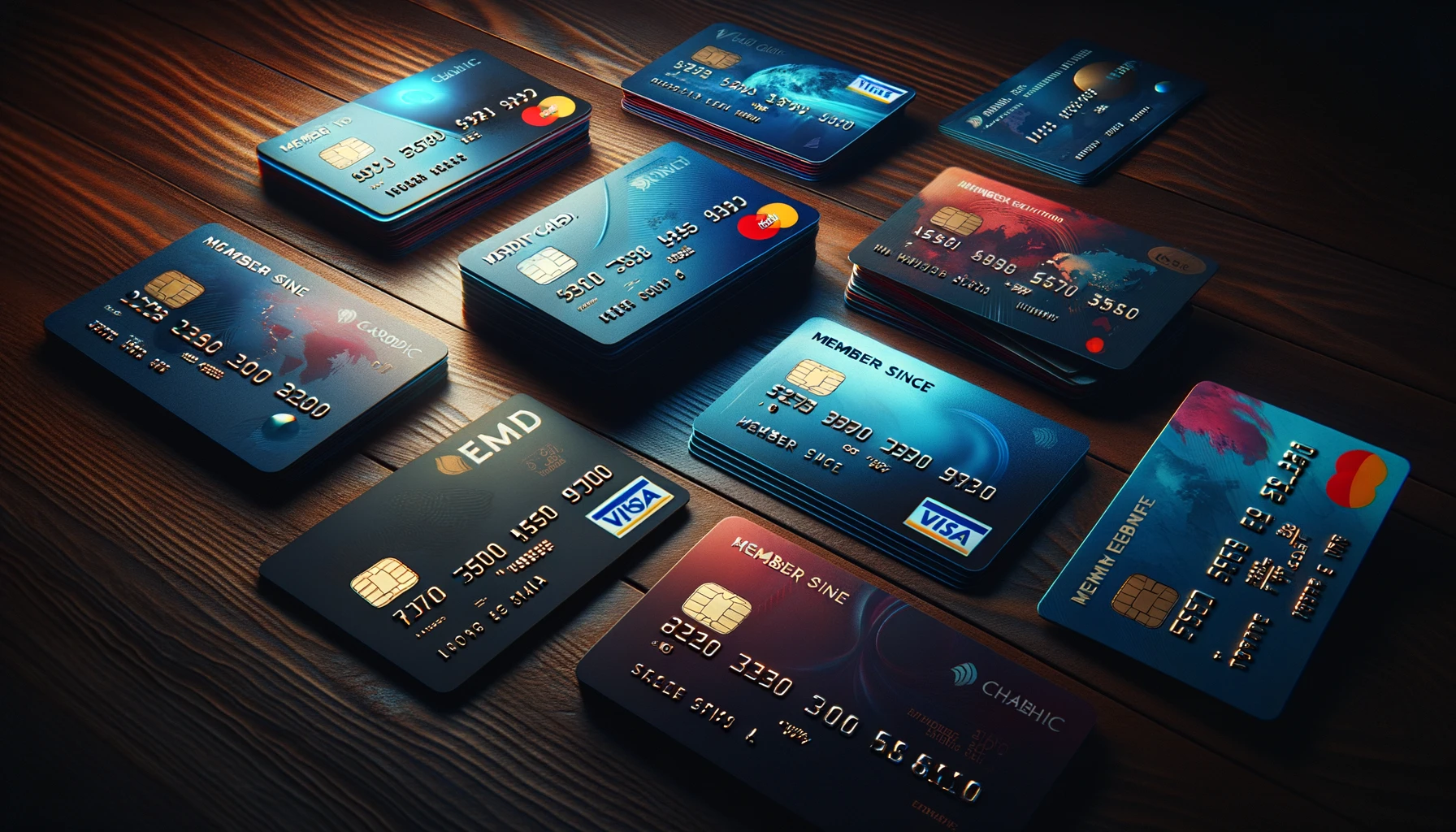 Pilha de cartões de crédito em superfície escura