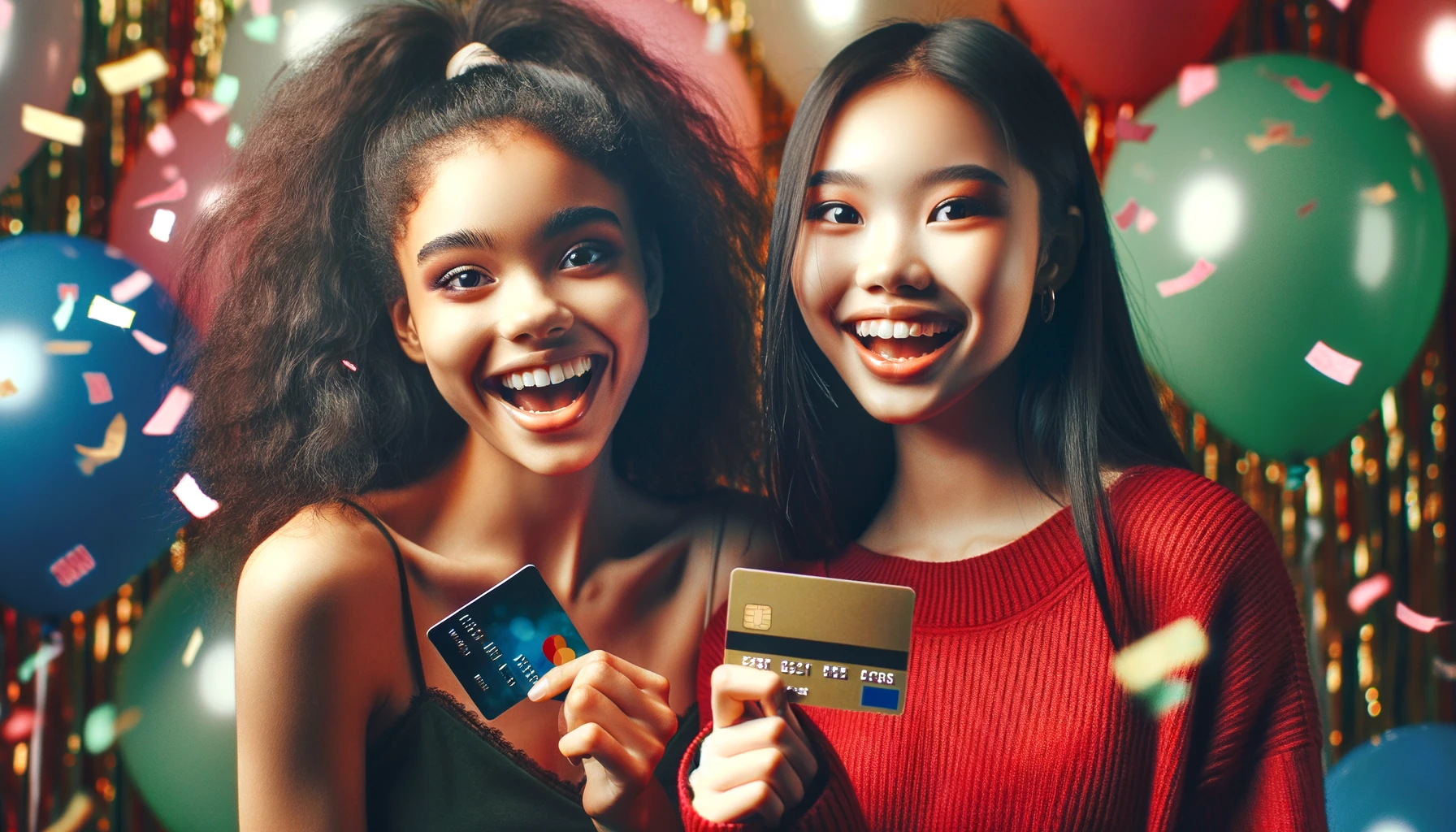 Duas adolescentes segurando o cartão de crédito para menores de 18