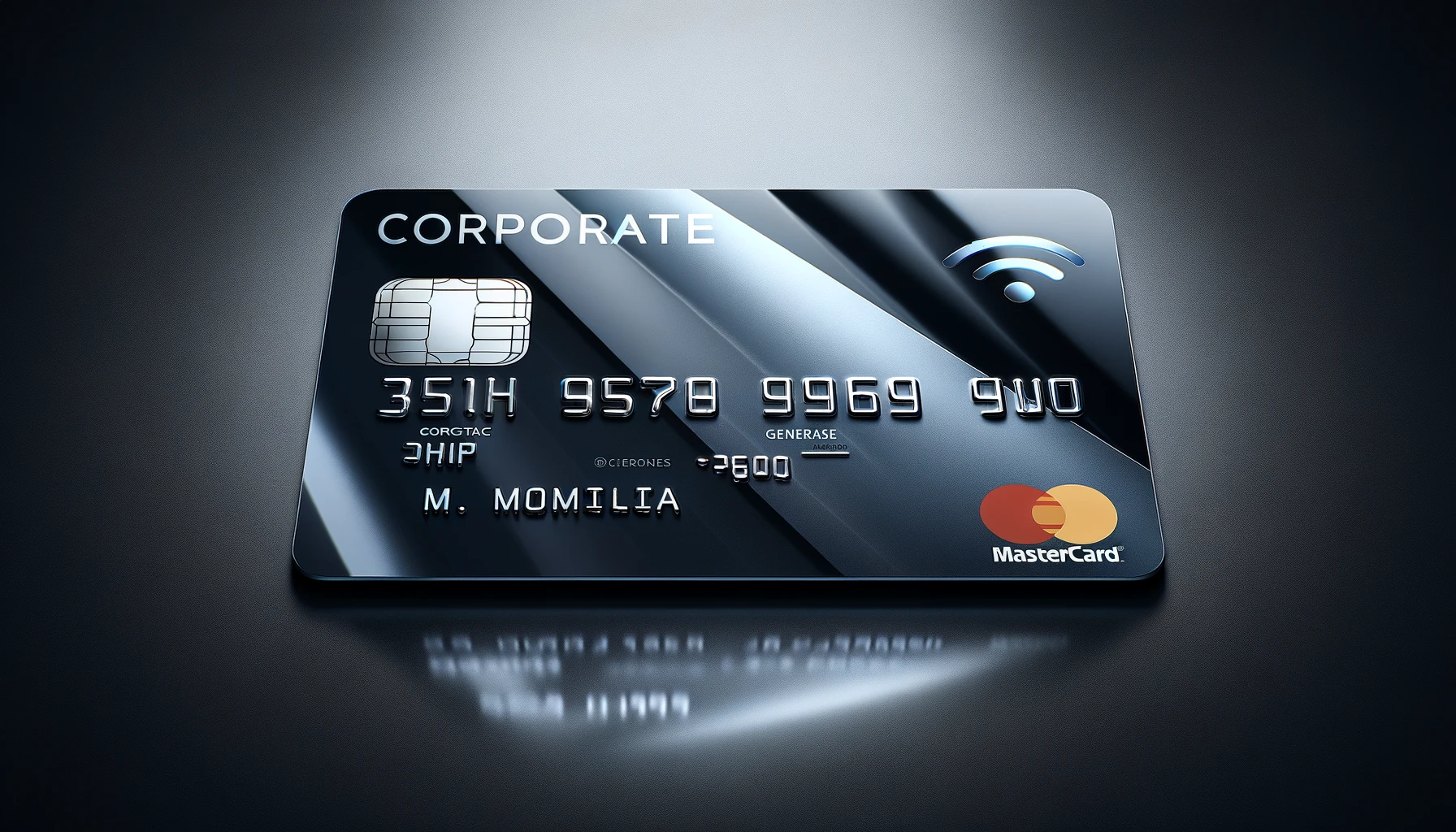 Cartão corporativo com chip e logotipo Mastercard.