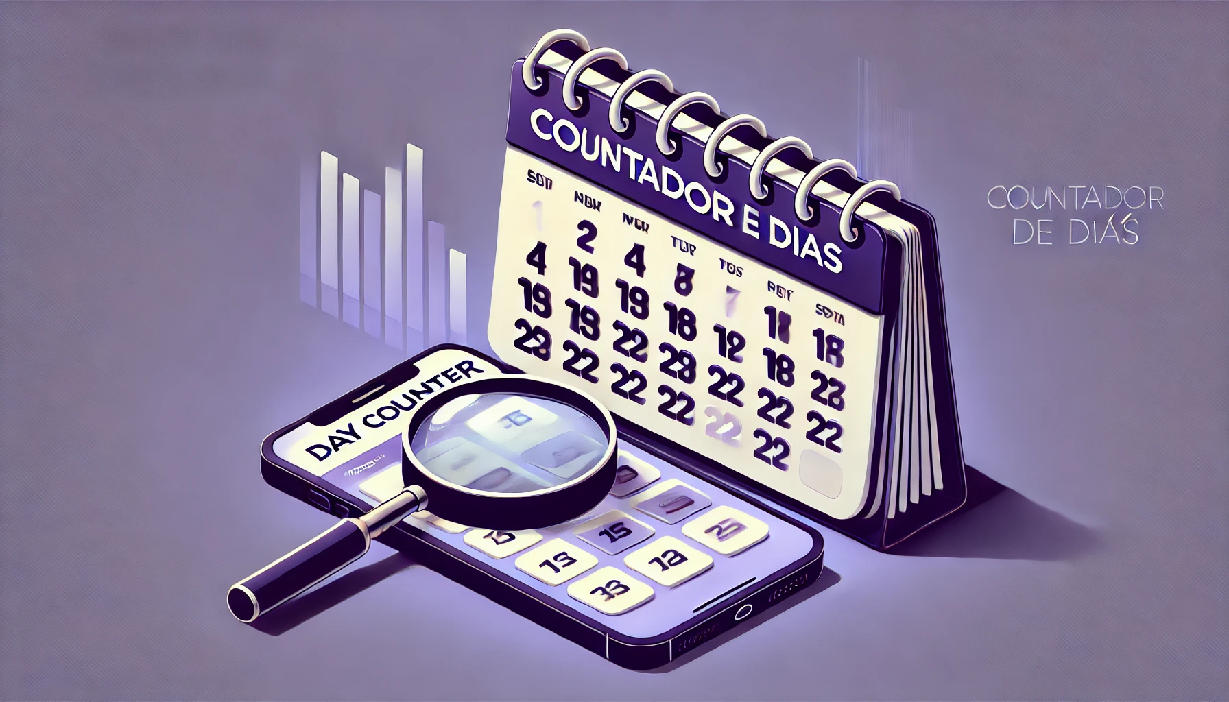 Contador de dias com calendário e lupa